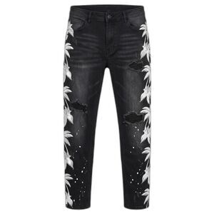 KDNK Men's Black Distressed Skinny Jeans Size 40 NWT Palm Tree Print Stretch